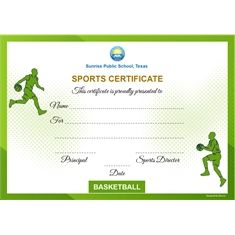 School Sports Award Certificate Basketball A4 Size | Use on Laser Printer